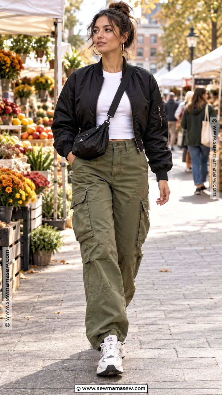 Bomber Jacket and Cargo Pants 90s Fall Outfit - 20 90s fall outfits aesthetic