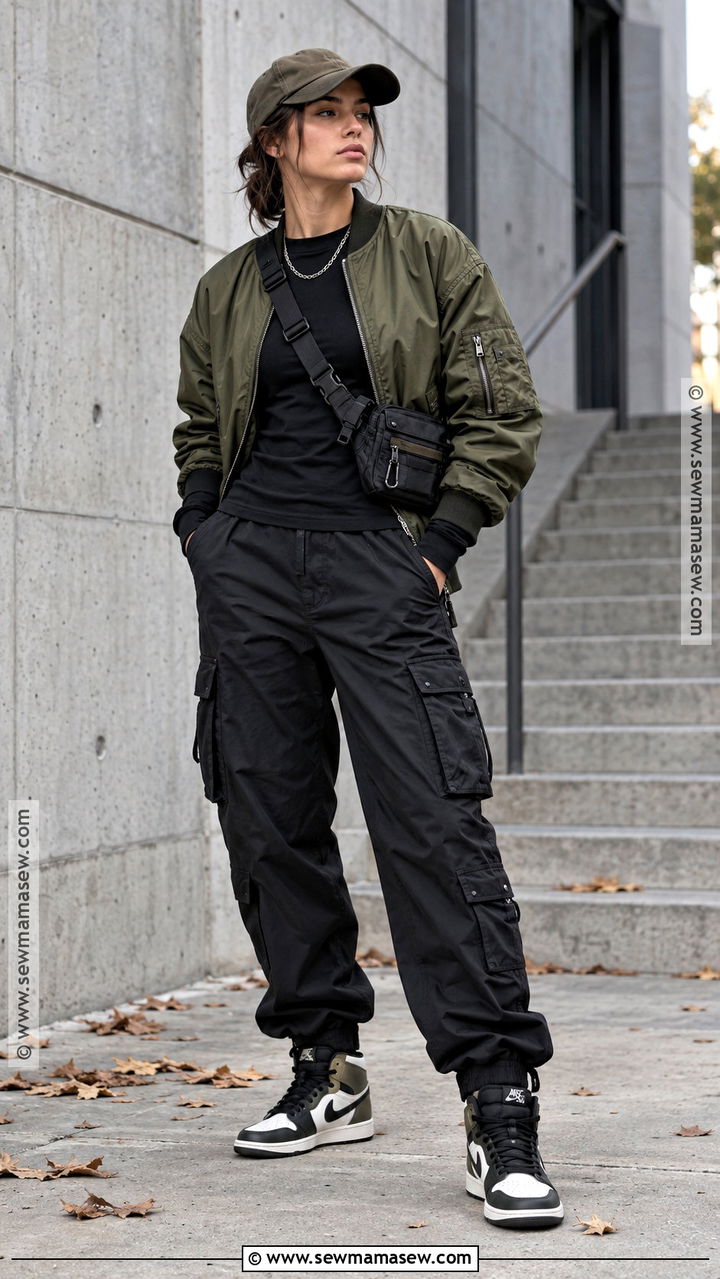 Bomber Jacket and Cargo Pants Fall Outfit - 20 Fall Outfits Masc for Women