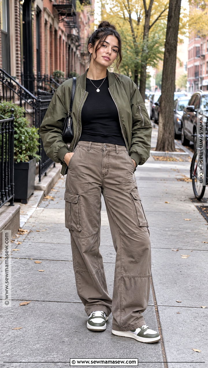 Bomber Jacket and Cargo Pants Outfit - 20 new york in october outfits