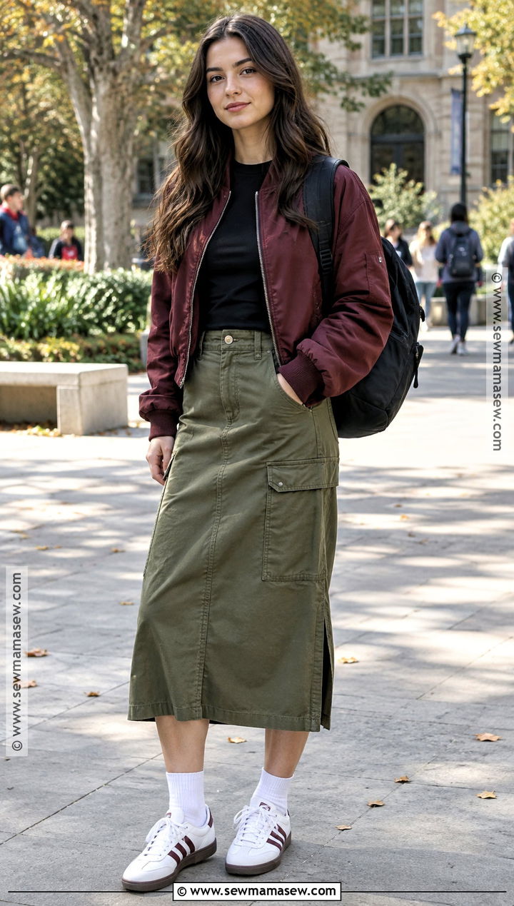 Bomber Jacket and Cargo Skirt School Outfit - 25 autumn school outfits