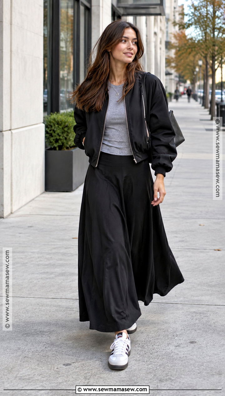 Bomber Jacket and Maxi Skirt Fall Street Style Outfit - 15 2026 Fall Street Style Ideas
