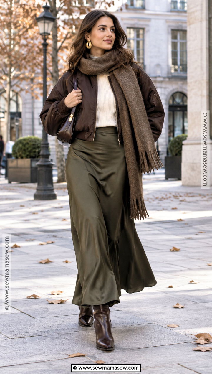 Bomber Jacket and Maxi Skirt Outfit - 20 winter fall outfits for women