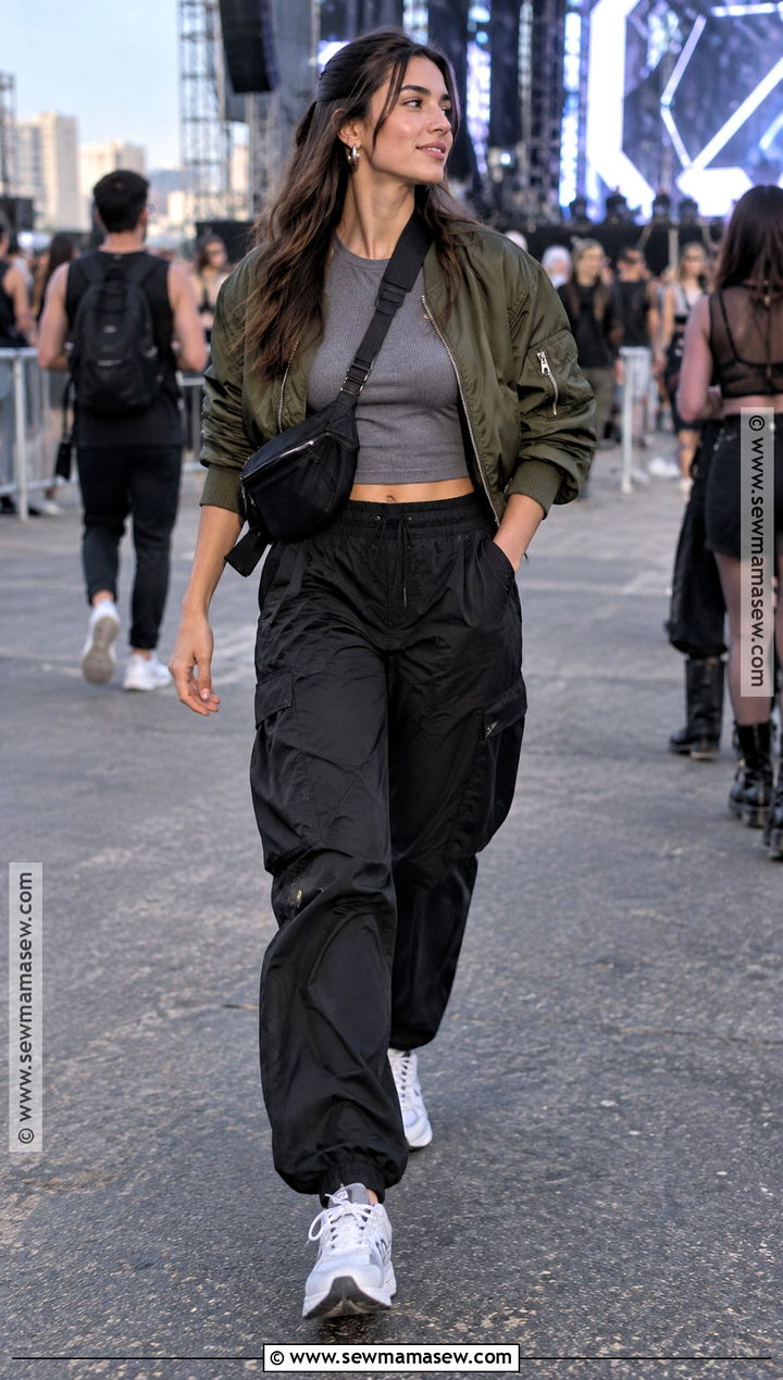 Bomber Jacket and Parachute Pants Fall Concert Outfit - 20 concert outfit ideas fall