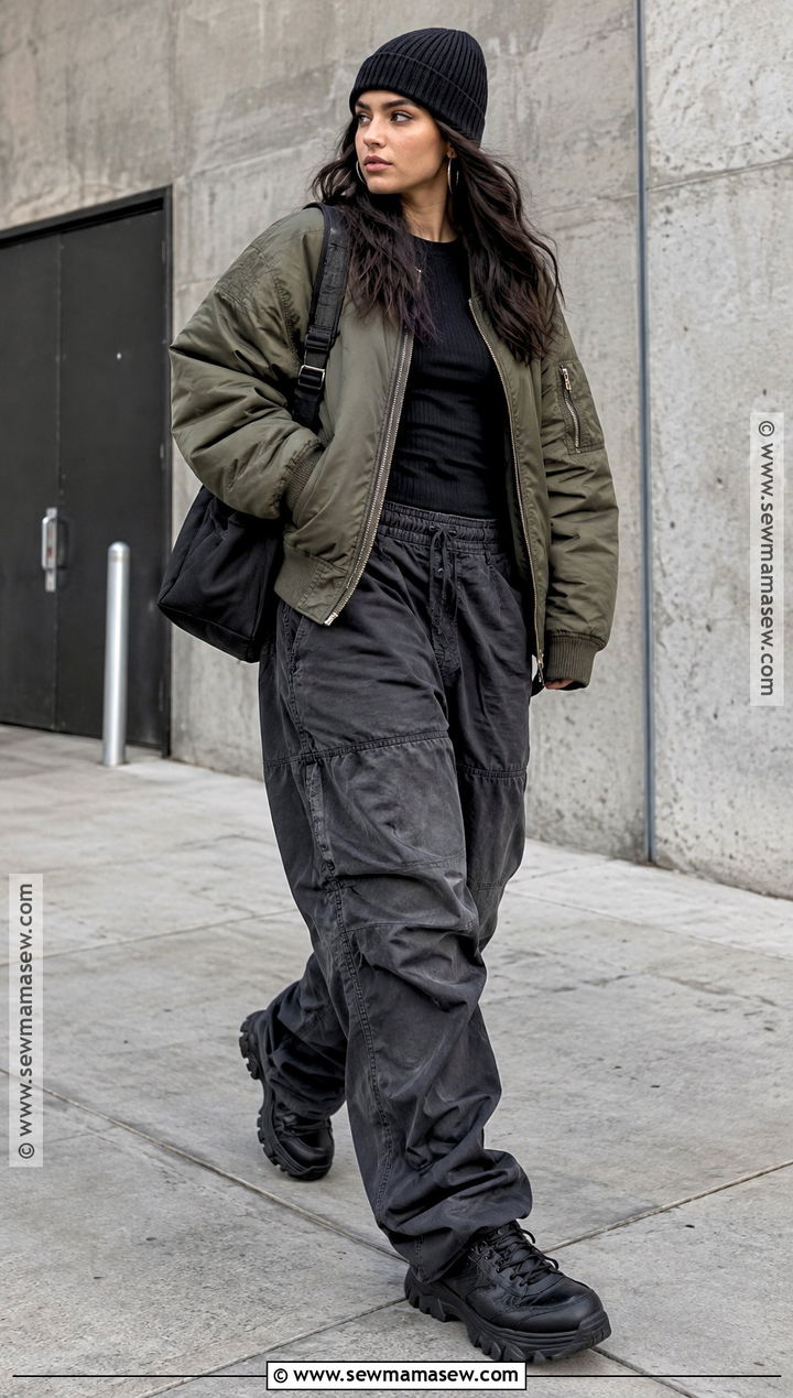 Bomber Jacket and Parachute Pants Grungy Fall Outfit - 25 grungy fall outfits