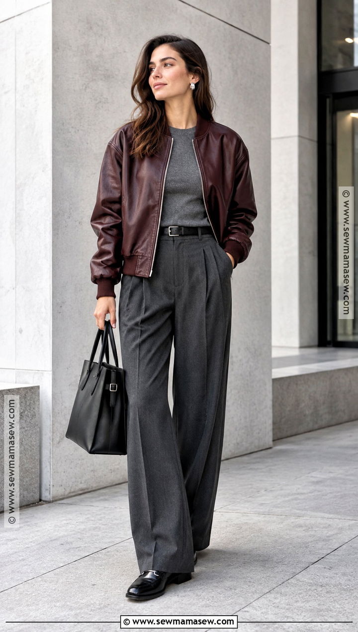 Bomber Jacket and Relaxed Trousers Fall Outfit - 25 trendy fall outfits