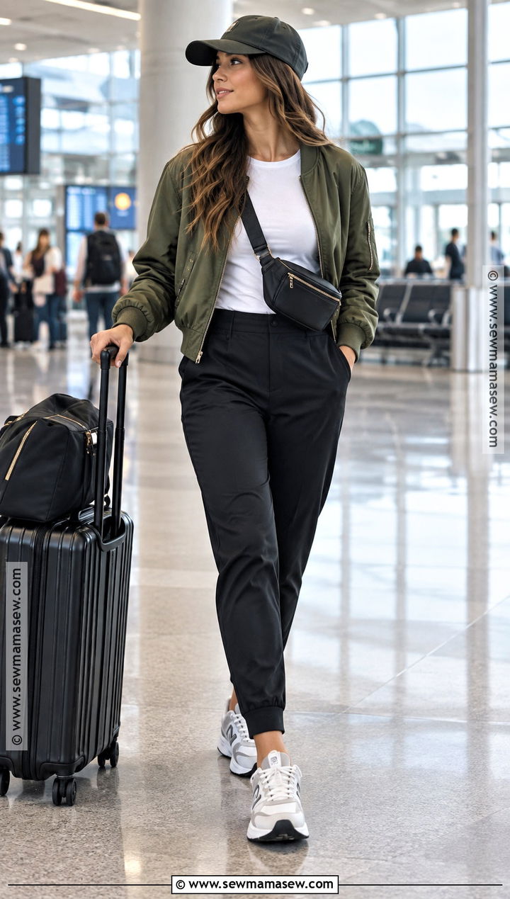 Bomber Jacket and Travel Pants Fall Travel Outfit - 15 fall travel outfits for women 2026