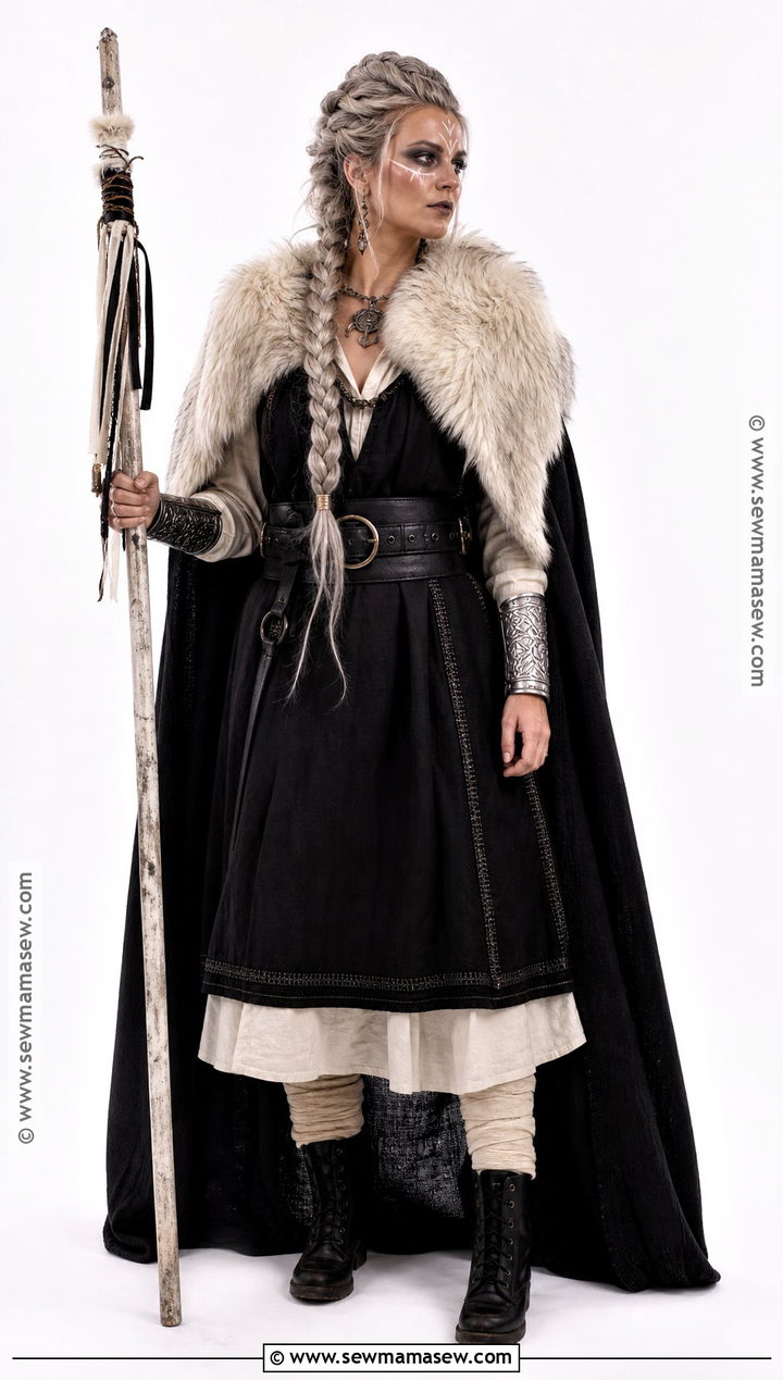 Bone White Viking Witch Costume With Black Layers - 30 viking witch costume ideas