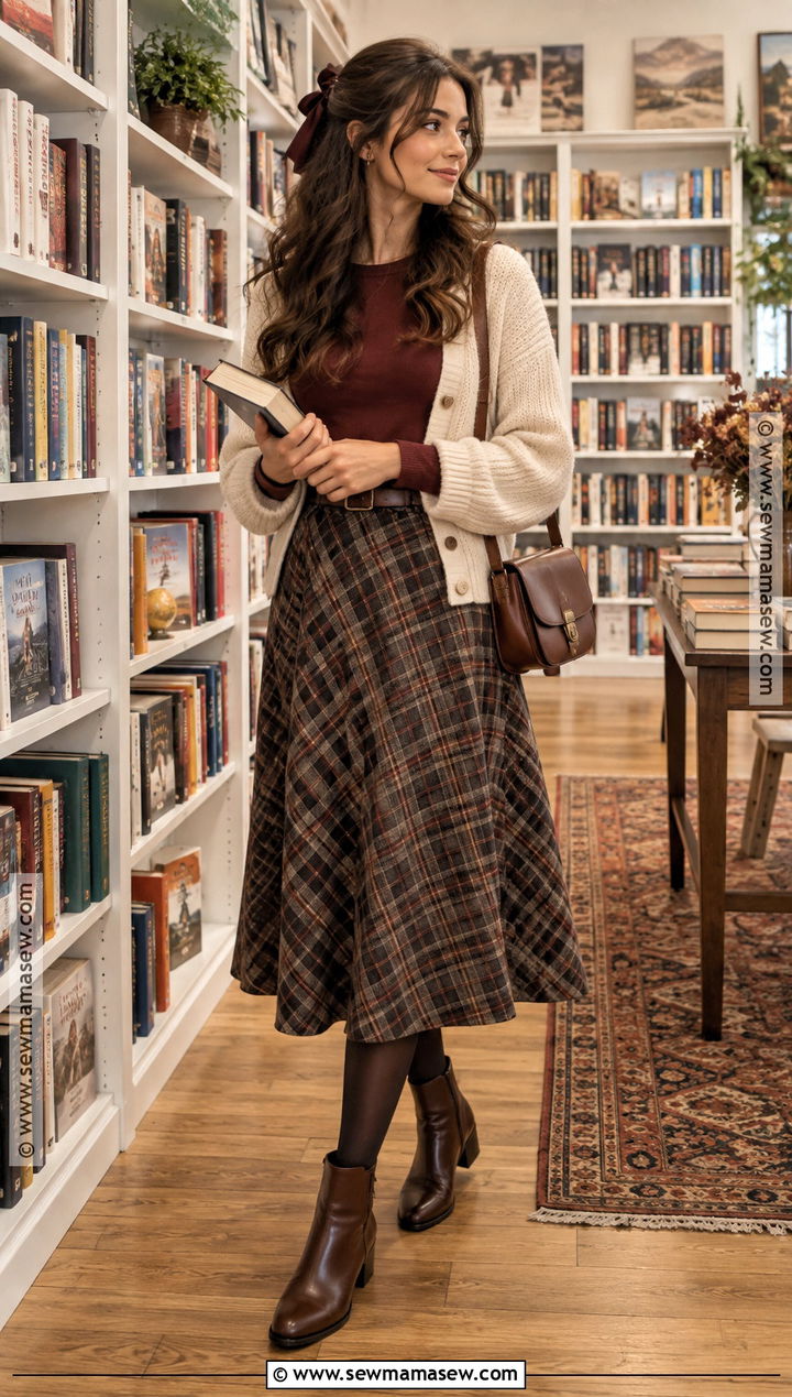 Bookstore Date Outfit With A Plaid Skirt - 20 Day Date Outfit Fall Ideas