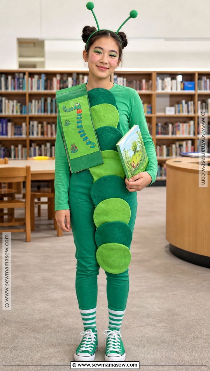 Bookworm Costume With Colorful Books - 40 school halloween costumes