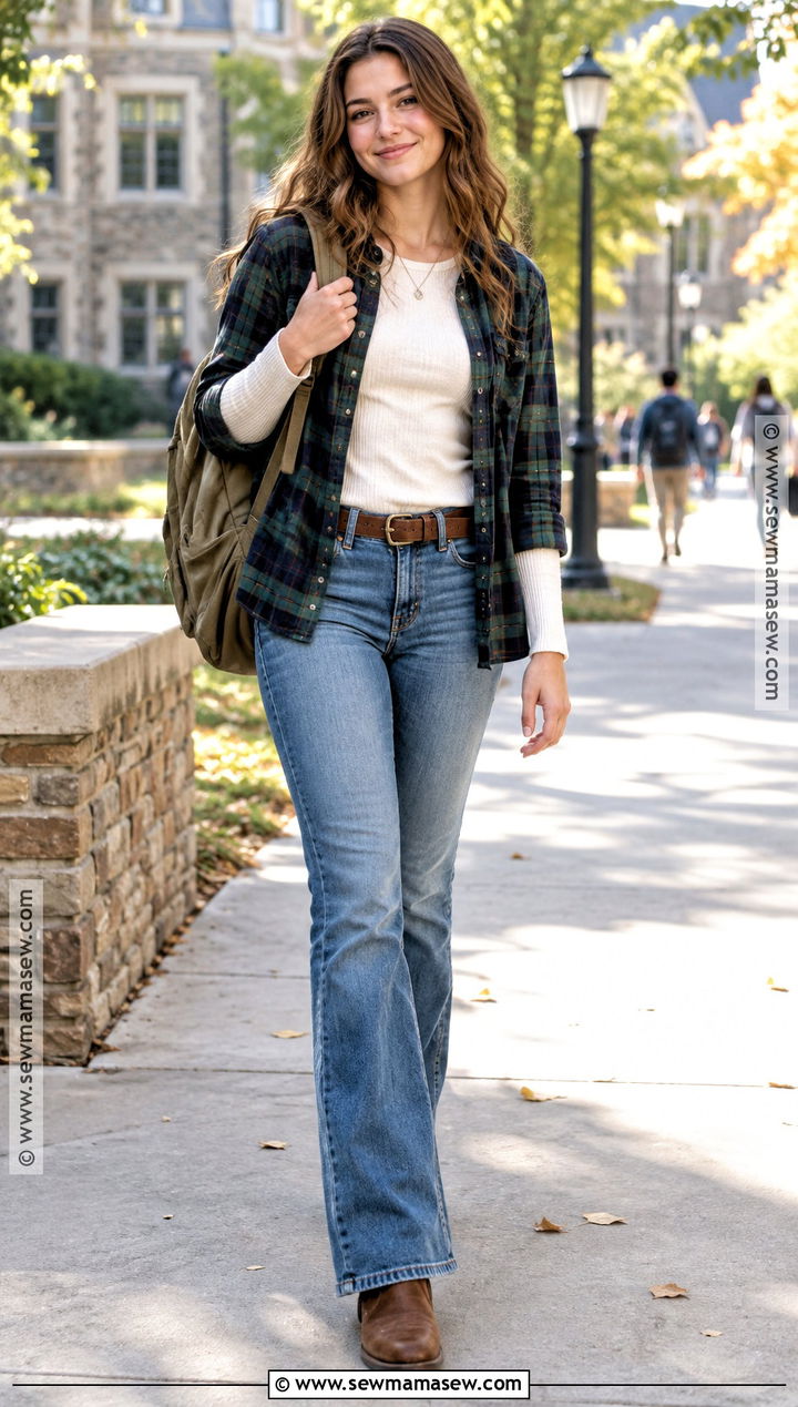 Bootcut Jeans And Flannel Shirt Outfit - 15 jeans outfit back to school