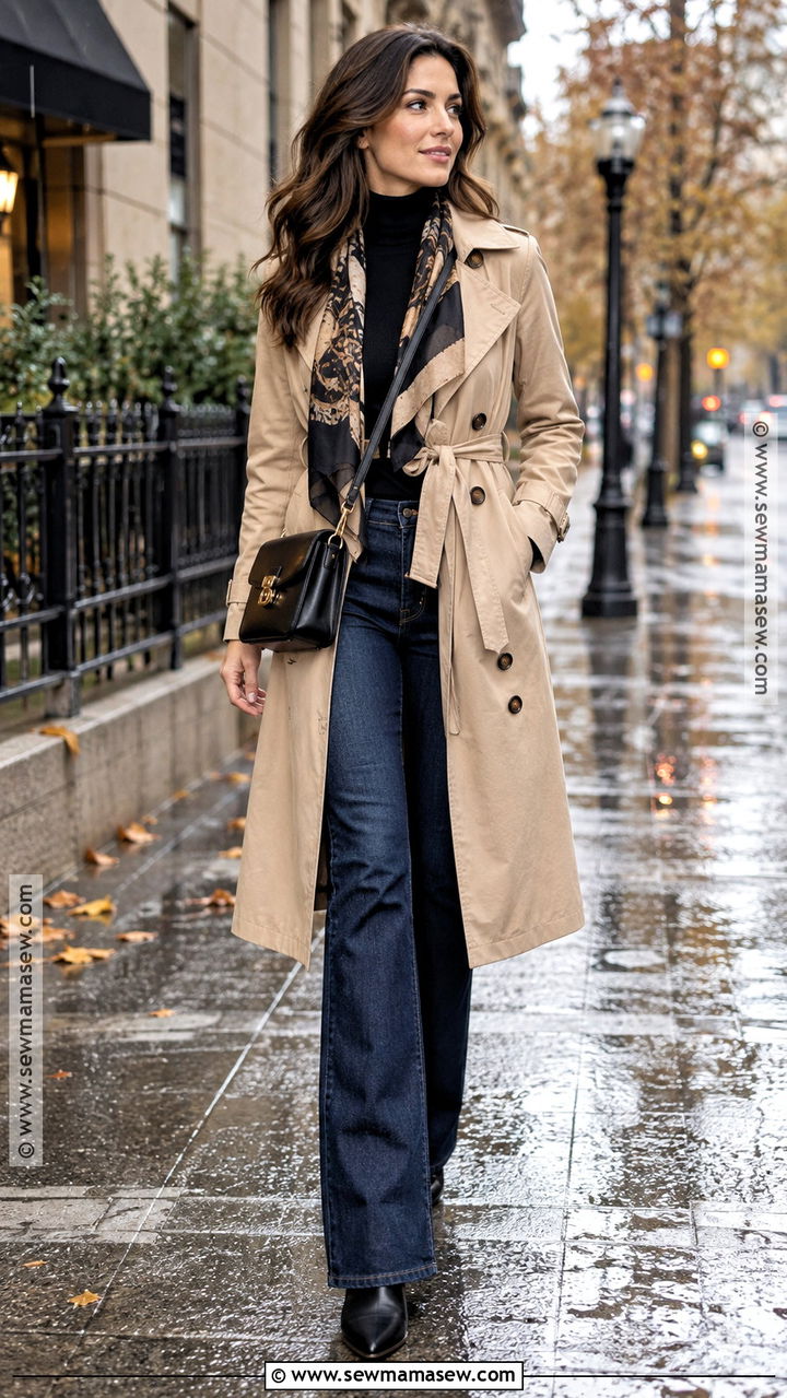 Bootcut Jeans With A Trench Coat And Ankle Boots - 20 Fall Outfits Bootcut Jeans