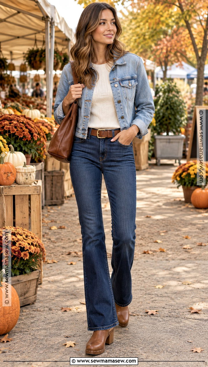Bootcut Jeans With Denim Jacket And Clogs - 20 Fall Bootcut Jeans Outfits