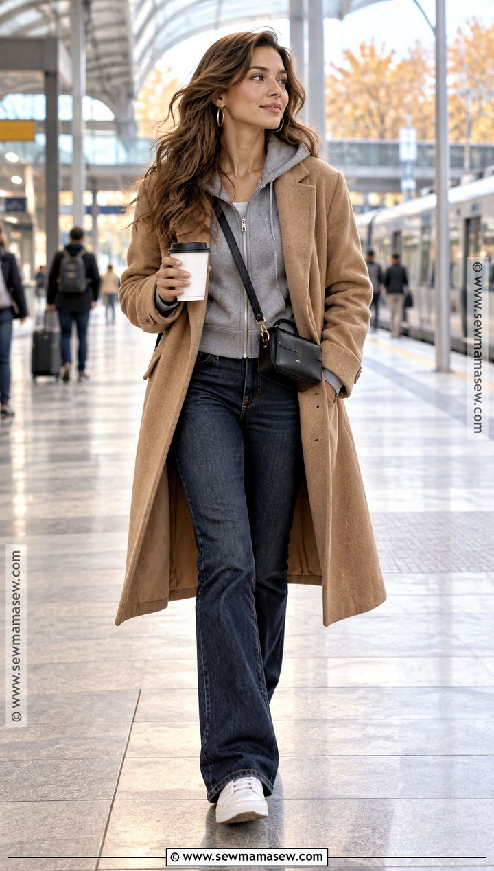 Bootcut Jeans With Hoodie And Long Wool Coat - 20 bootcut jeans outfit fall