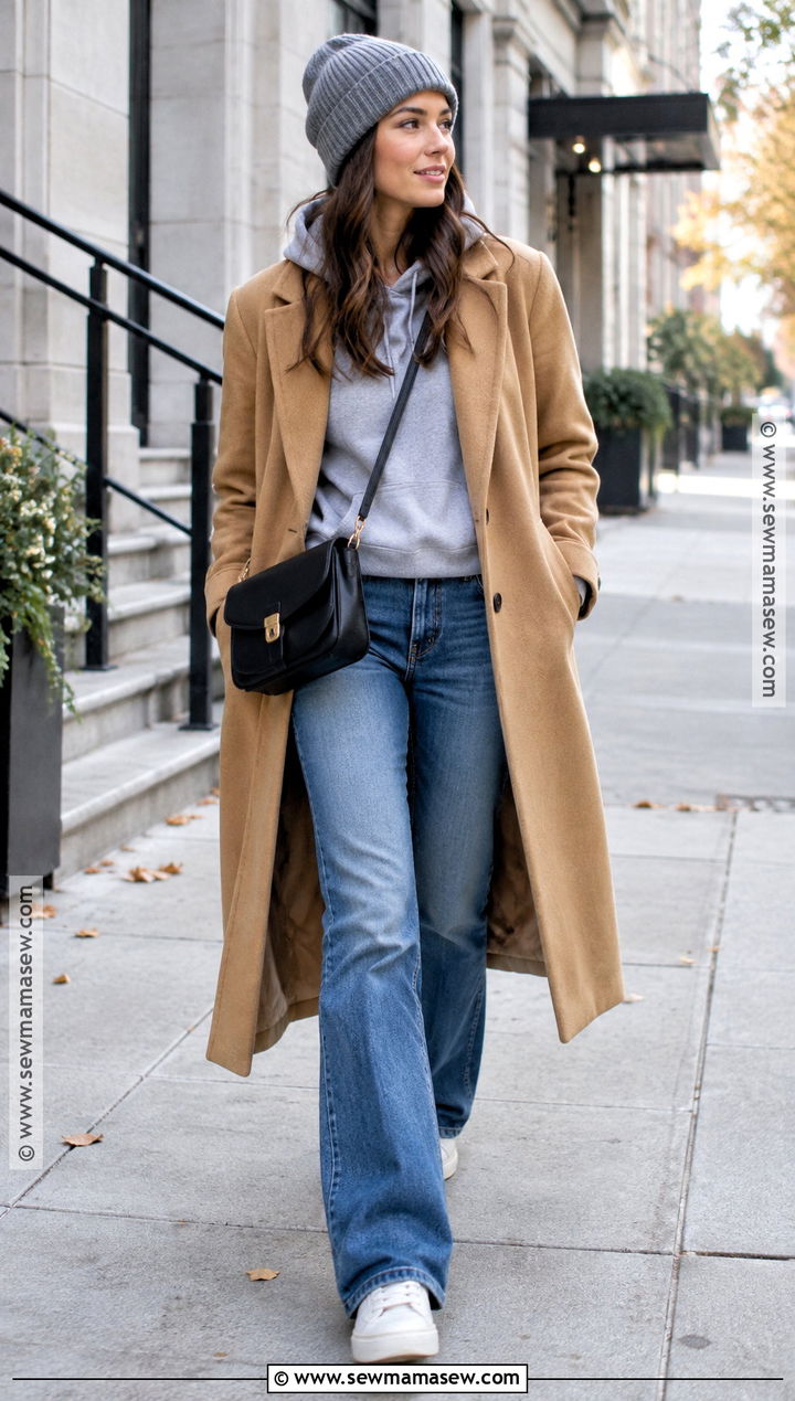 Bootcut Jeans With Hoodie And Wool Coat - 20 Fall Bootcut Jeans Outfits