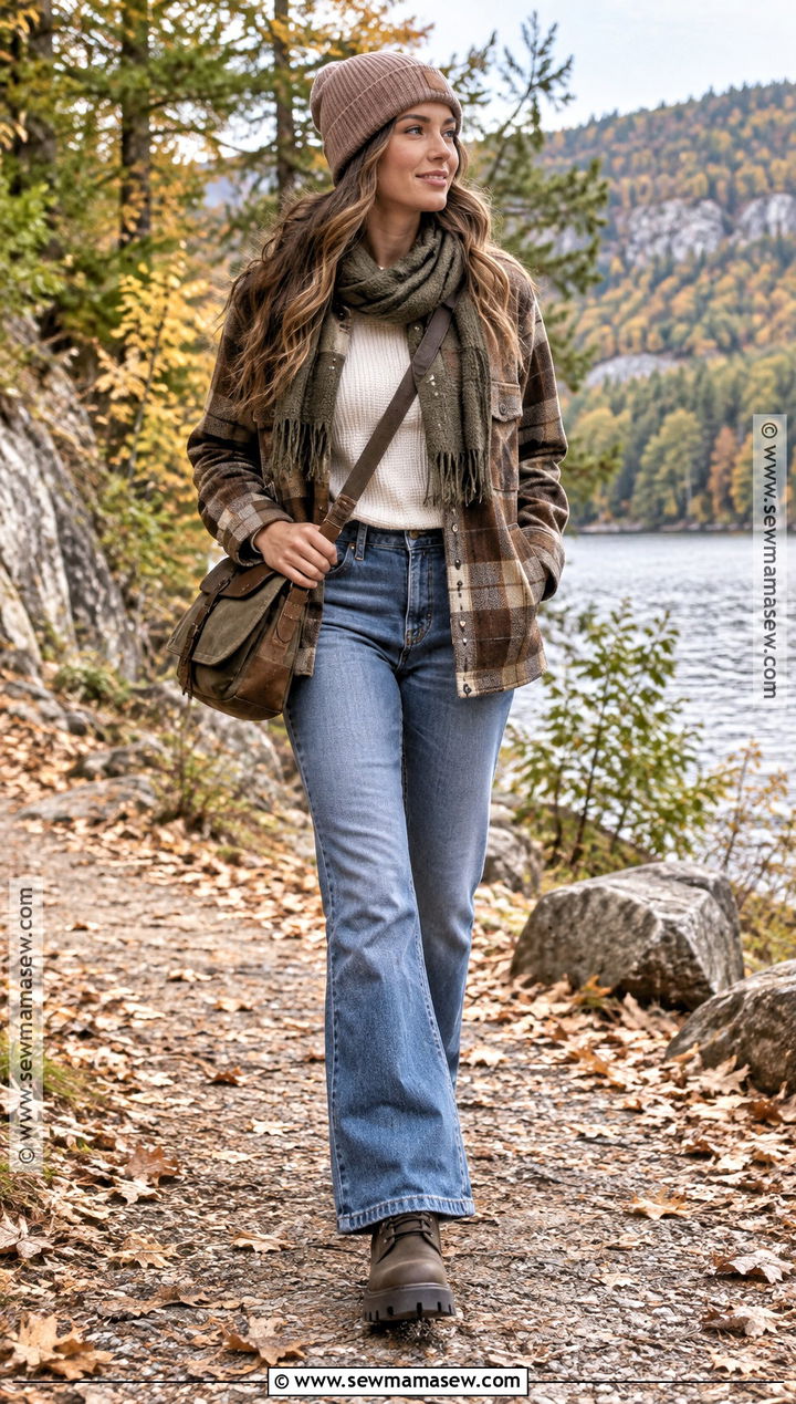 Bootcut Jeans With Shacket And Lug Sole Boots - 20 bootcut jeans outfit fall