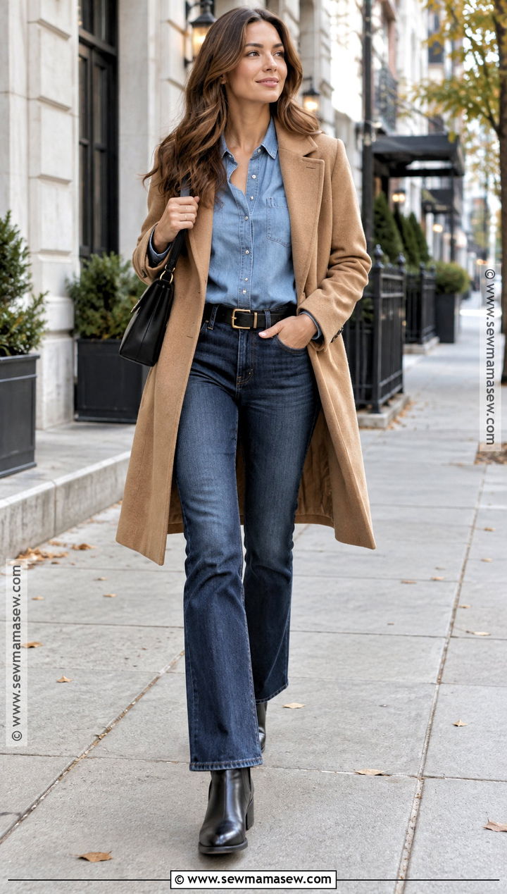 Bootcut Jeans With a Denim Shirt and Chelsea Boots - 20 boot cut jeans outfit fall
