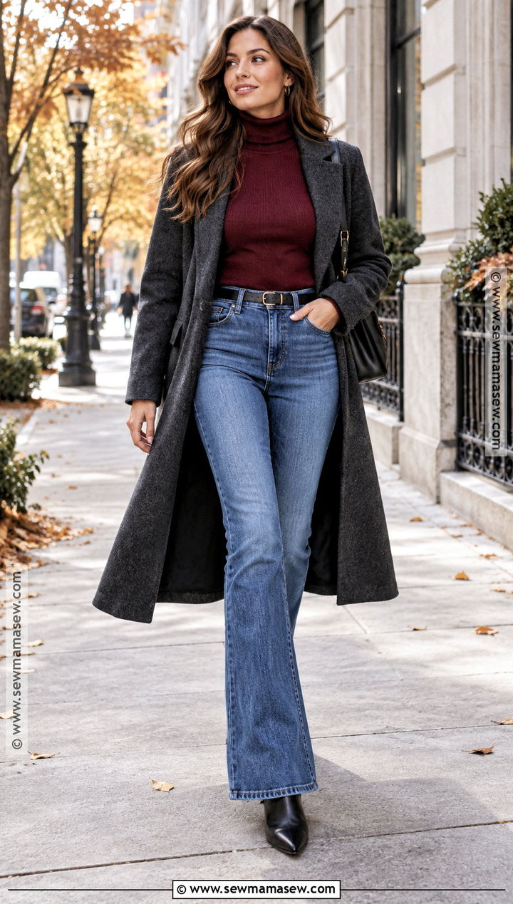 Bootcut Jeans With a Turtleneck and Heeled Boots - 20 boot cut jeans outfit fall