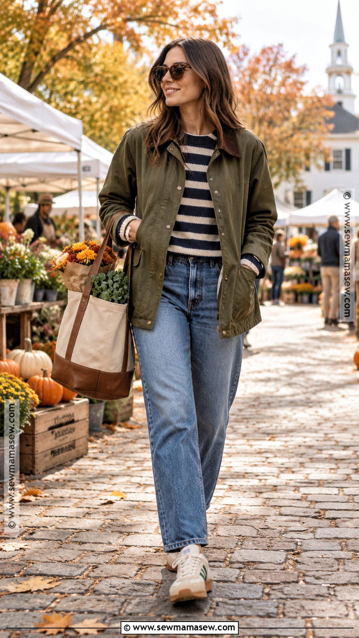 Boston Barn Jacket And Relaxed Jeans Outfit - 20 Fall Boston Outfit Ideas