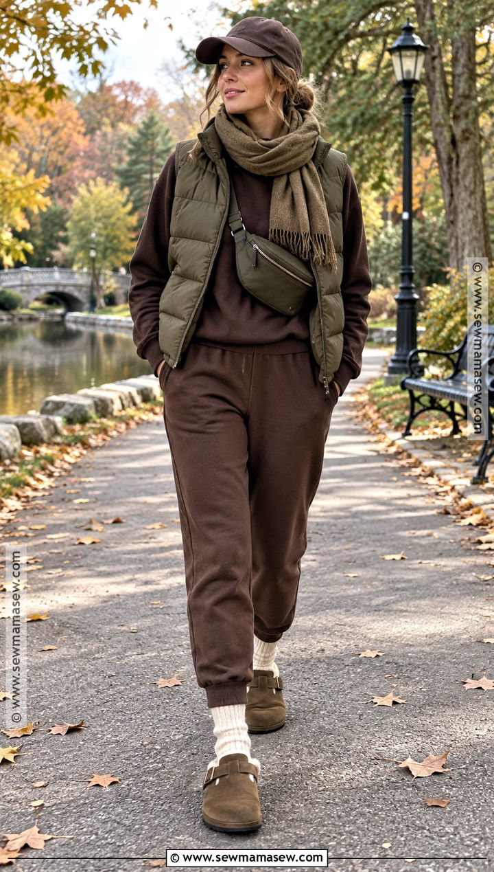 Boston Birks With Puffer Vest And Joggers - 15 Boston Birks Fall Outfits
