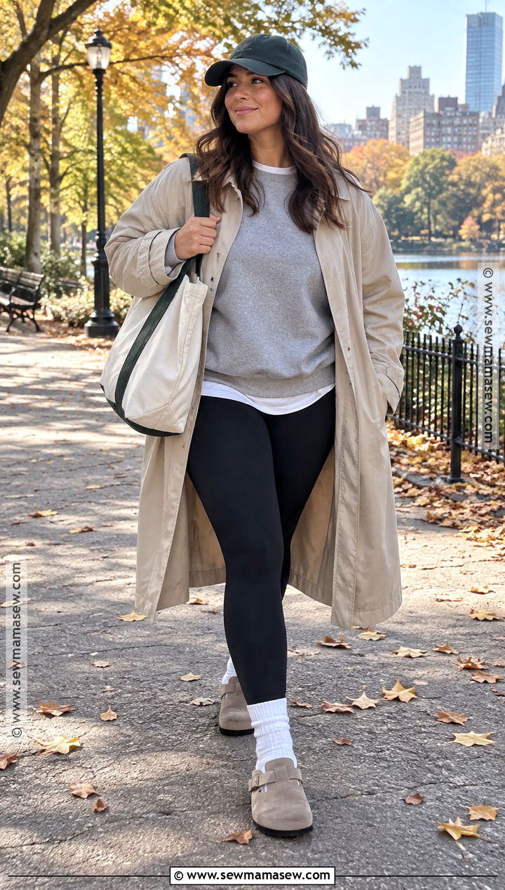 Boston Birks With Sweatshirt And Black Leggings - 15 Boston Birks Fall Outfits