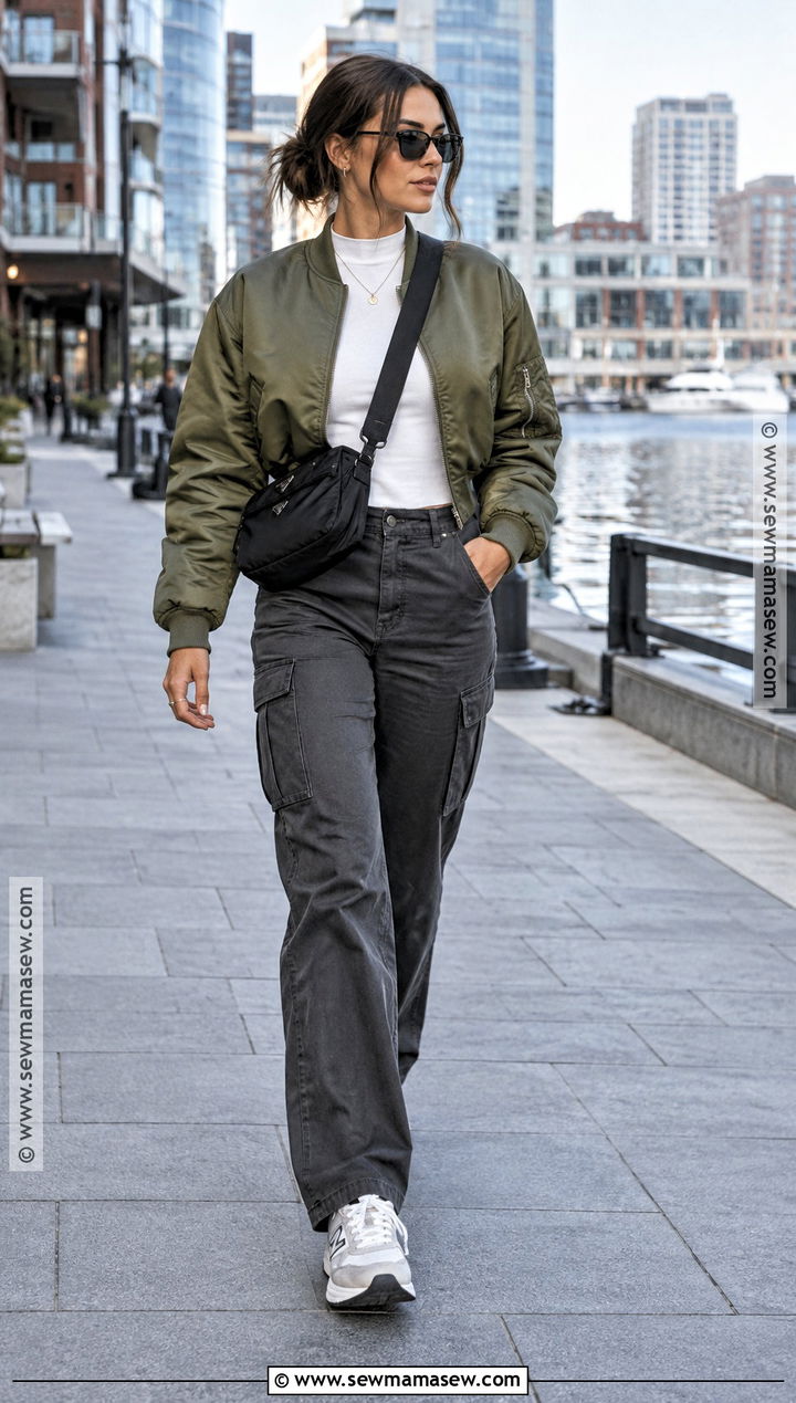 Boston Bomber Jacket and Cargo Pants Outfit - 25 Boston Outfits Fall