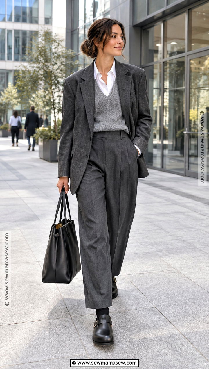 Boston Clogs With Tailored Trousers and Vest - 20 boston clogs outfit fall ideas