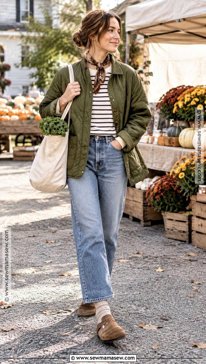 Boston Clogs With a Quilted Jacket - 20 boston clogs outfit women fall ideas