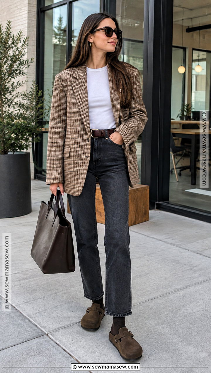 Boston Clogs With an Oversized Blazer - 20 boston clogs outfit women fall ideas