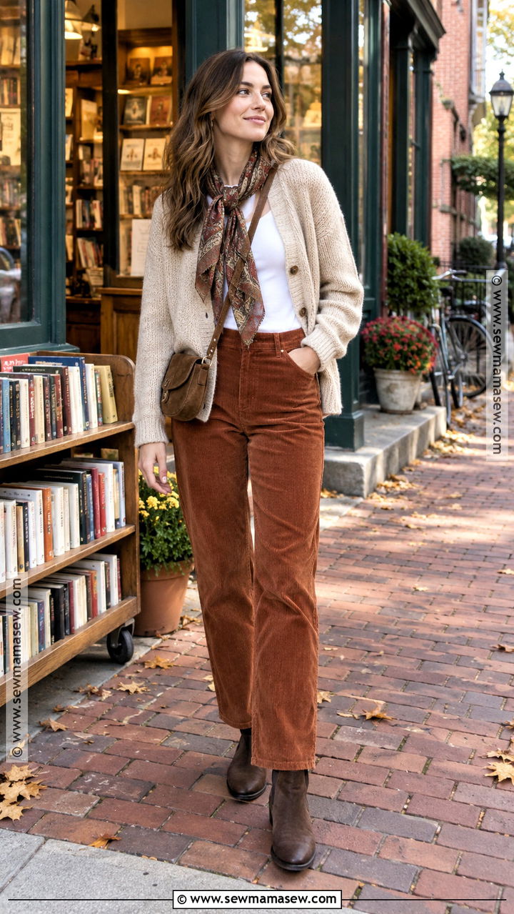 Boston Corduroy Pants And Cardigan Outfit - 20 Fall Boston Outfit Ideas