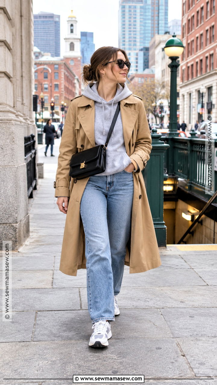 Boston Hoodie And Trench Coat Outfit - 20 Fall Boston Outfit Ideas