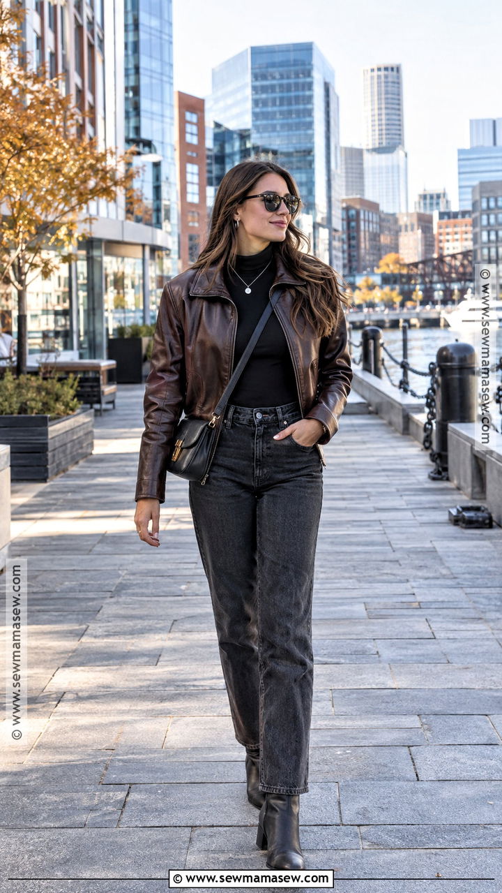Boston Leather Jacket And Black Jeans Outfit - 20 Fall Boston Outfit Ideas