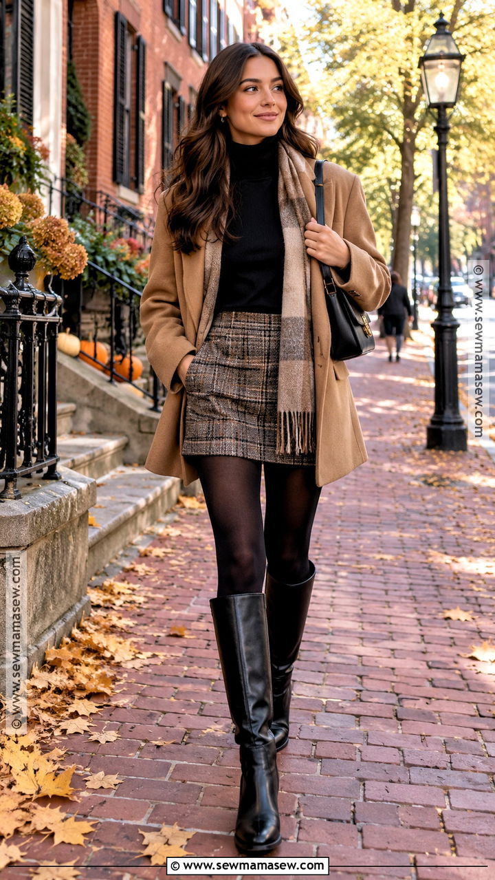Boston Mini Skirt And Tall Boots Outfit - 20 Fall Boston Outfit Ideas