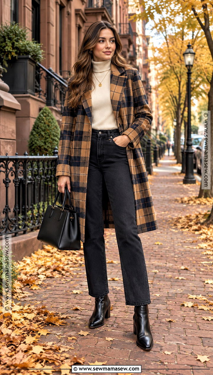 Boston Plaid Coat and Black Jeans Outfit - 25 Boston Outfits Fall