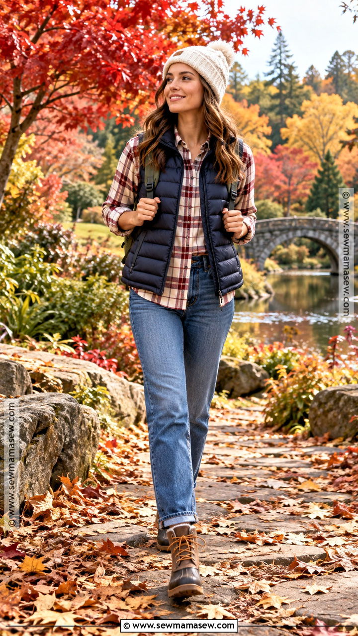 Boston Puffer Vest And Flannel Shirt Outfit - 20 Fall Boston Outfit Ideas