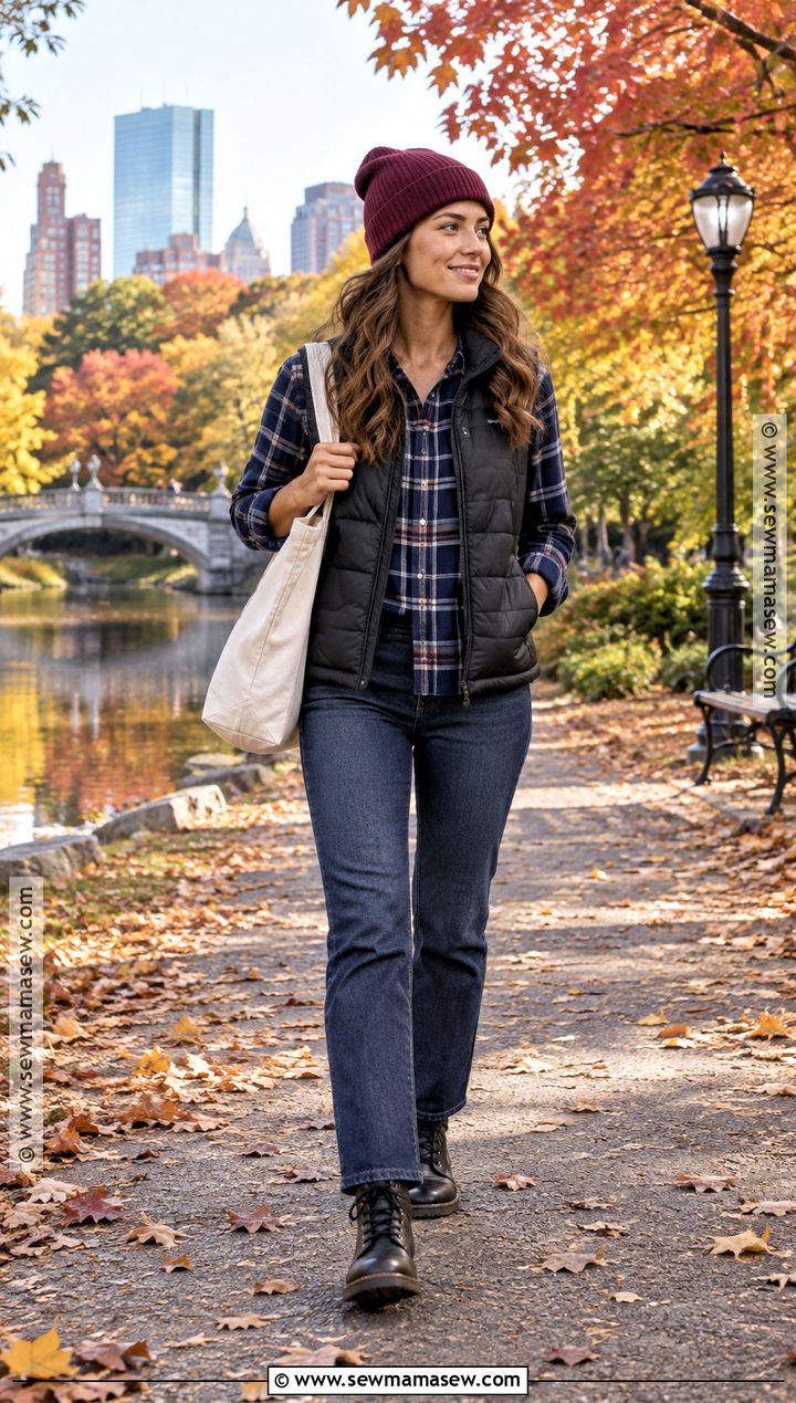 Boston Puffer Vest and Flannel Outfit - 25 Boston Outfits Fall