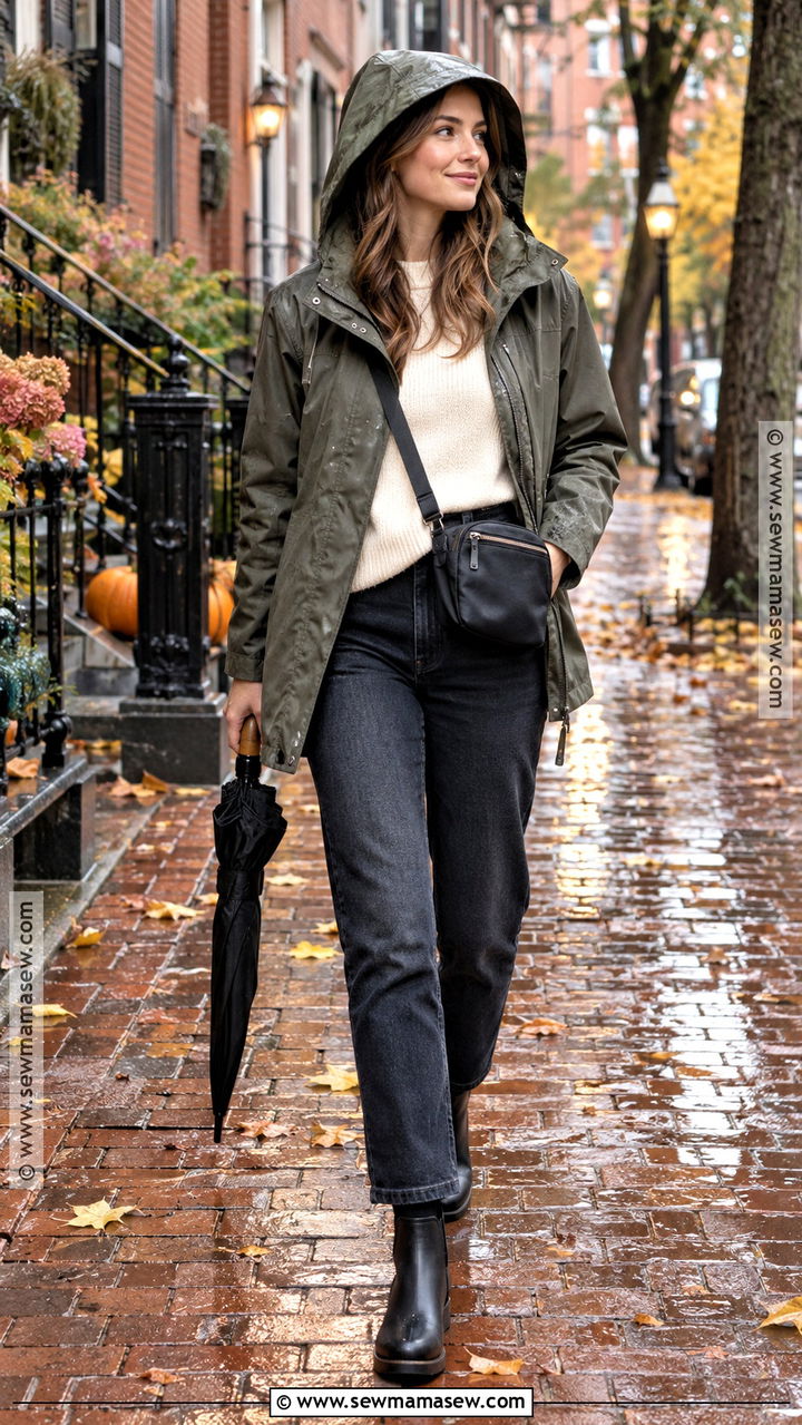 Boston Rain Jacket And Waterproof Boots Outfit - 20 Fall Boston Outfit Ideas