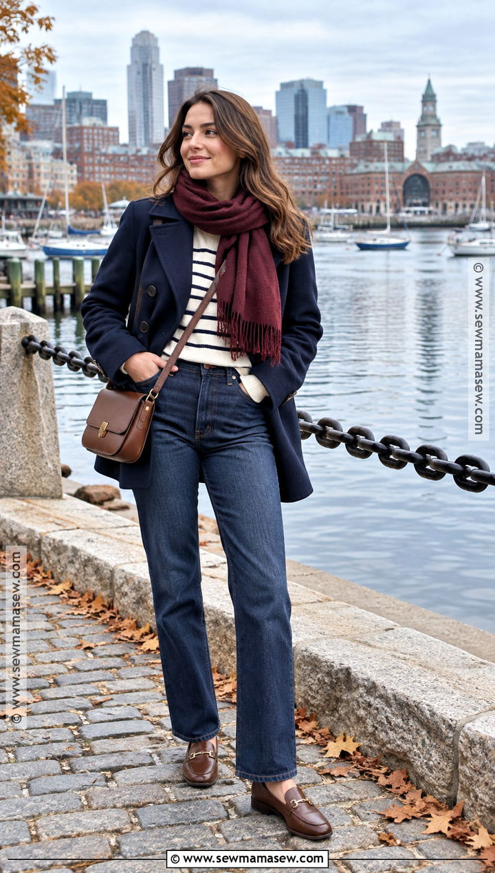 Boston Striped Sweater and Dark Jeans Outfit - 25 Boston Outfits Fall