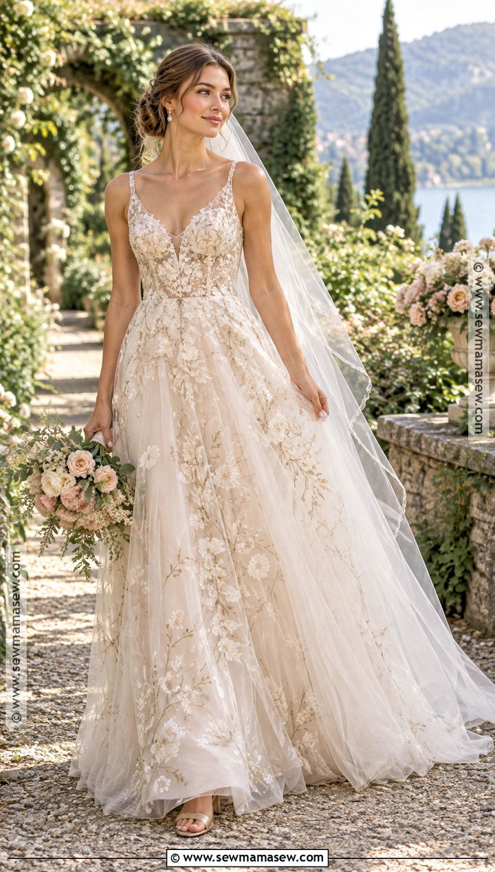 Botanical Embroidered Soft Autumn Wedding Dress - 20 Soft Autumn Wedding Dress Ideas