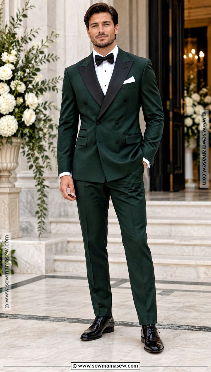 Bottle Green Double Breasted Tuxedo - 15 fall wedding tux groom attire green ideas