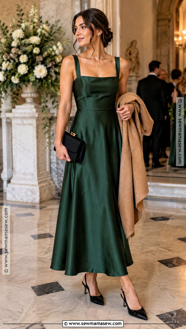 Bottle Green Square Neck Bridesmaid Dress - 15 Green Bridesmaid Dresses Autumn