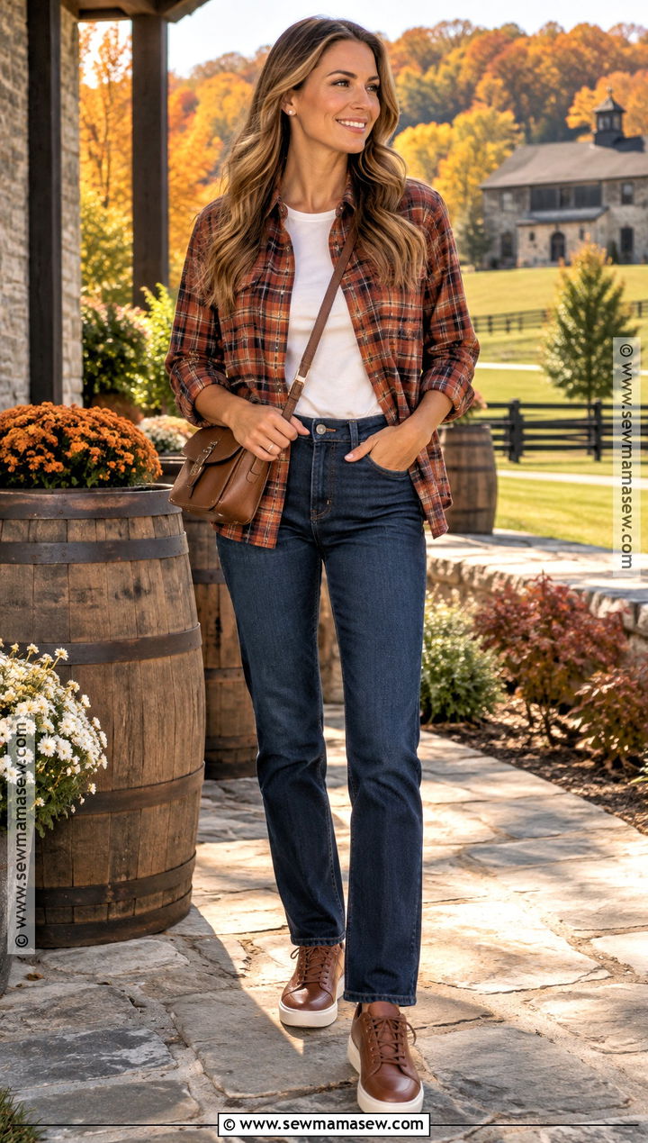 Bourbon Trail Flannel Shirt and Straight Jeans Outfit - 15 Bourbon Trail Kentucky Outfits Fall