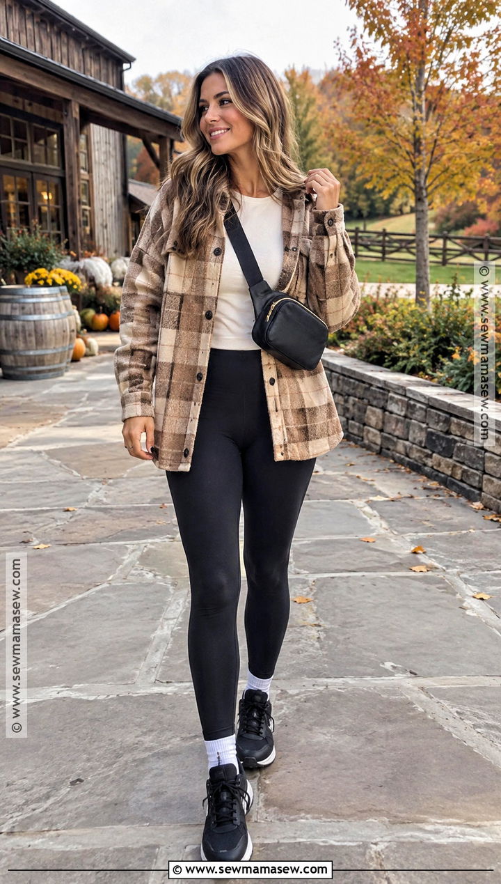 Bourbon Trail Shacket and Black Leggings Outfit - 15 Bourbon Trail Kentucky Outfits Fall