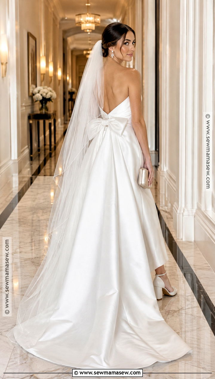 Bow Back Satin Bridal Gown With Block Heels - 20 fall bridal outfits