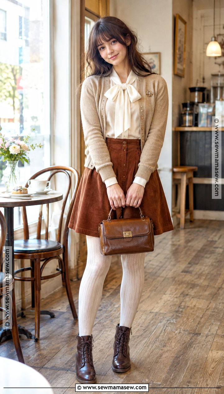 Bow Blouse And Corduroy Skirt Shoujo Girl Fall Outfit - 20 shoujo girl fall outfits