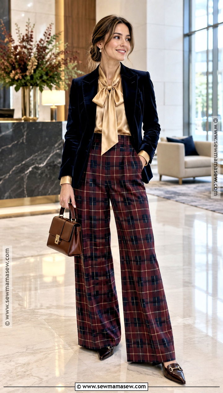 Bow Blouse and Plaid Trousers Fall Outfit - 25 whimsical fall outfits