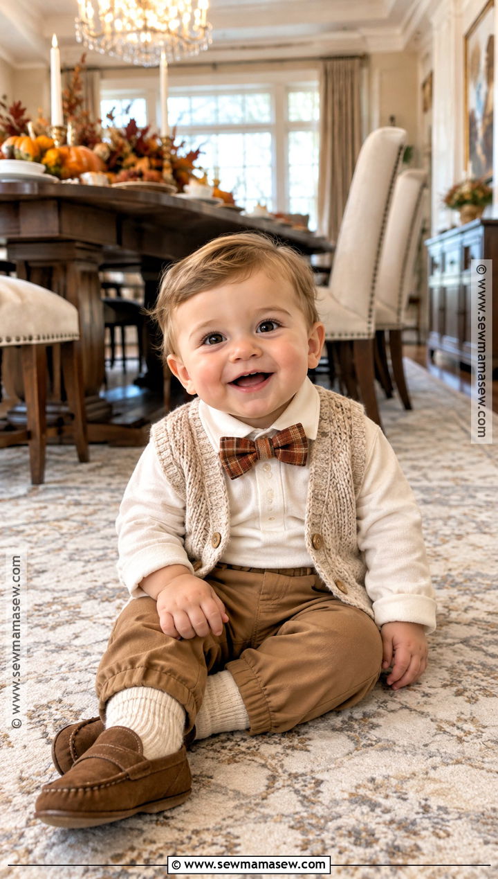 Bow Tie Bodysuit and Trousers - 15 thanksgiving outfit ideas for baby boys