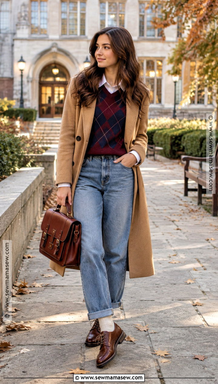 Boyfriend Jeans With Argyle Sweater And Brogues - 20 autumn jeans