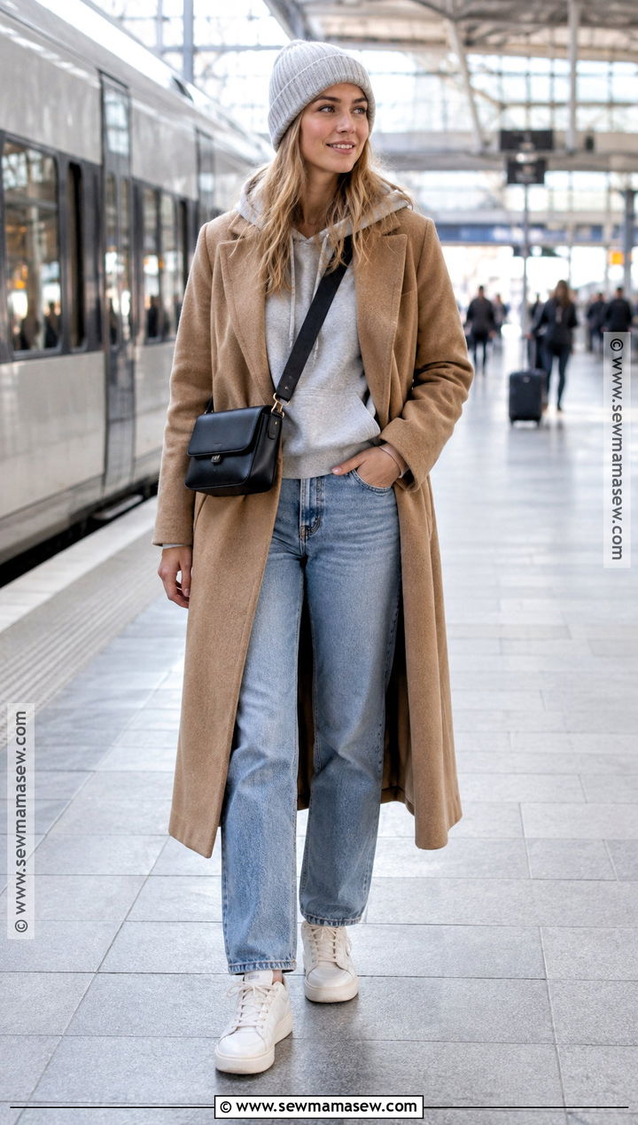 Boyfriend Jeans With Hoodie And Wool Coat - 20 boyfriend jeans outfit fall