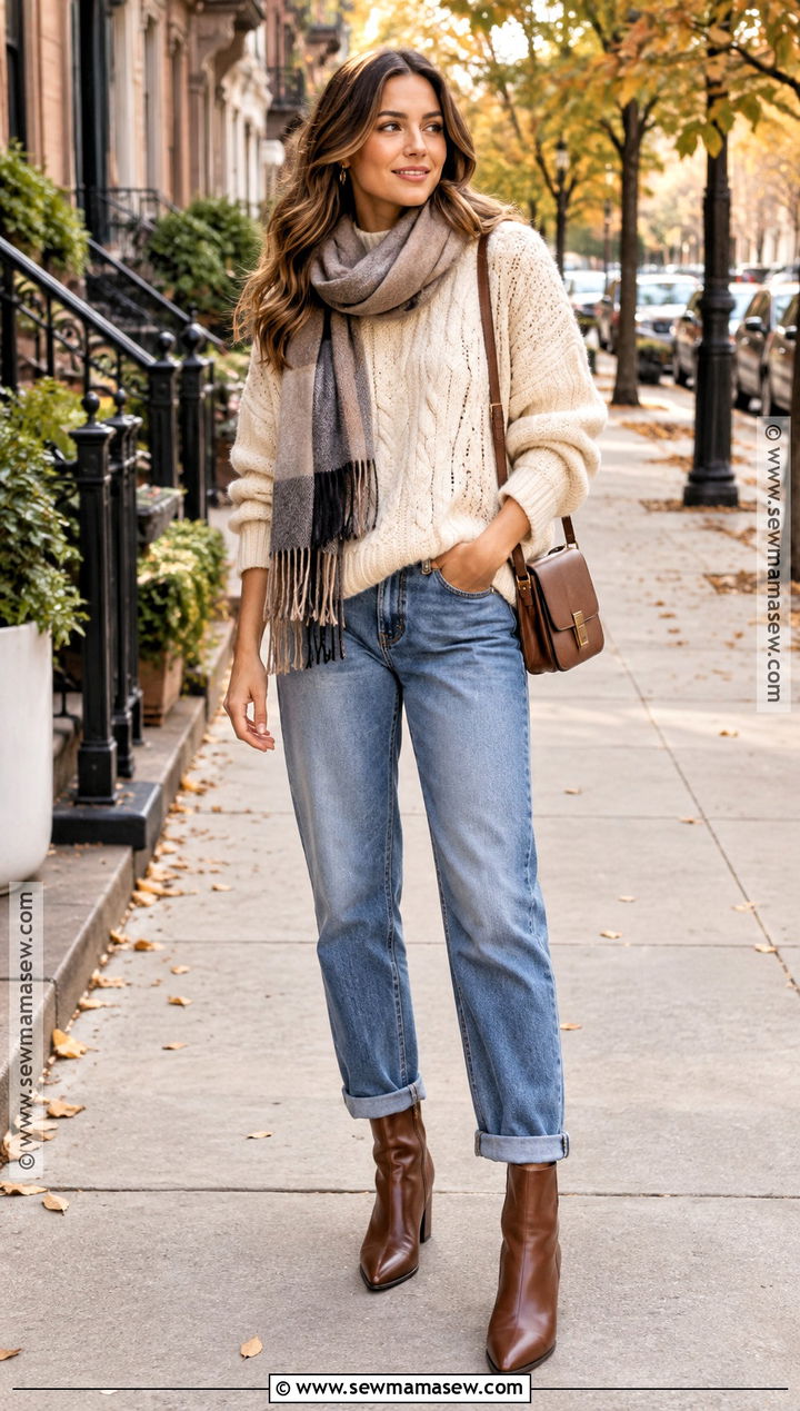 Boyfriend Jeans With Oversized Sweater And Ankle Boots - 20 boyfriend jeans outfit fall