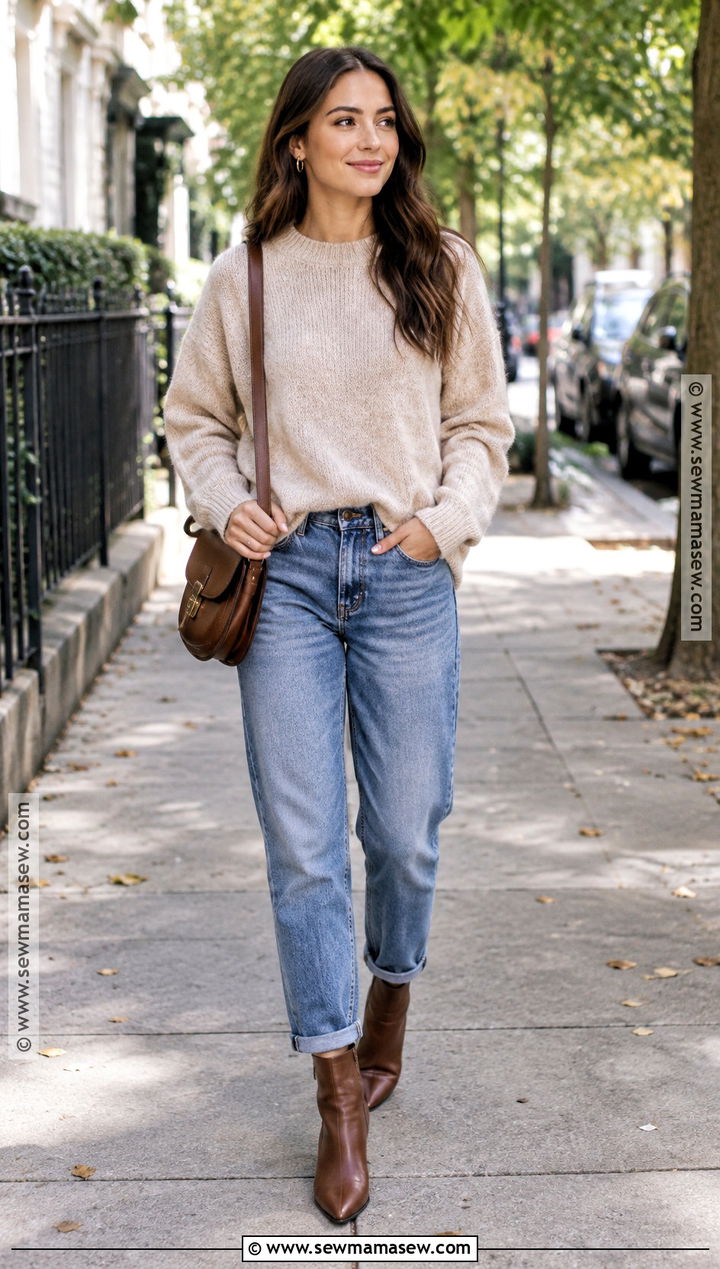 Boyfriend Jeans With Oversized Sweater and Ankle Boots - 15 boyfriend jeans fall
